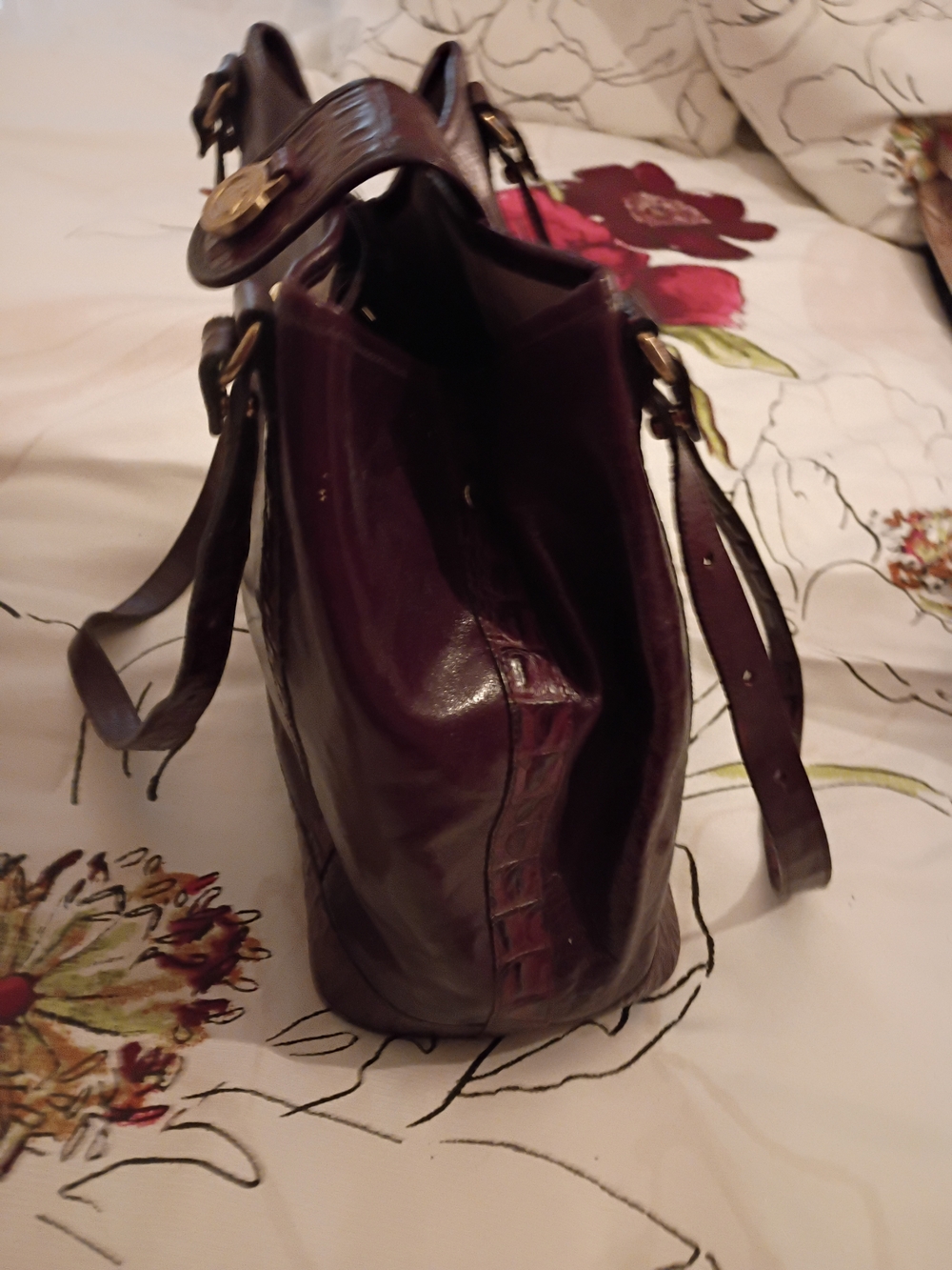 Brahmin Burgundy Leather Shoulder Tote with Gold-Tone Accent - Picture 4 of 4